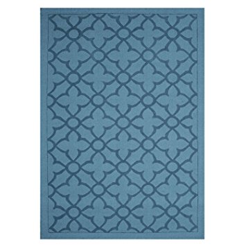 DecorShore Flamenco Collection, Contemporary Area Rug, Hand Loomed, 100% Wool, handmade cut-loop design, extra thick plush pile, Quatrefoil, Turquoise, 5’x8’