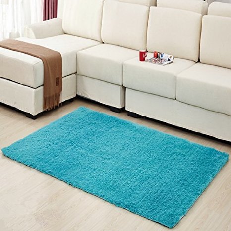 Hughapy® Home Decorator Modern Shag Area Rugs Super Soft Solid Living Room Carpet Bedroom Rug and Carpets,80 * 120cm(Blue)