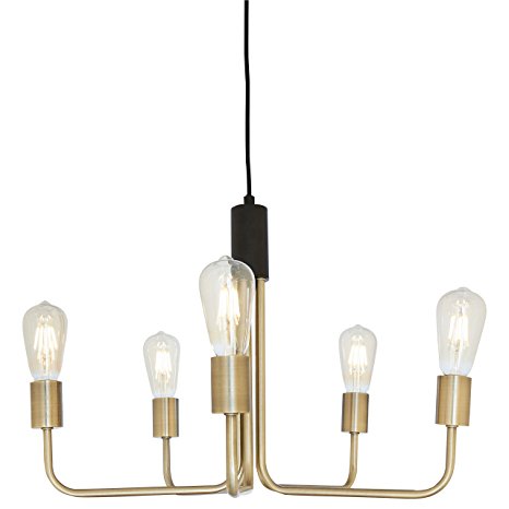 Rivet Theory Edison Bulb Chandelier, 14.5"H, With Bulbs, Black and Brass Finish