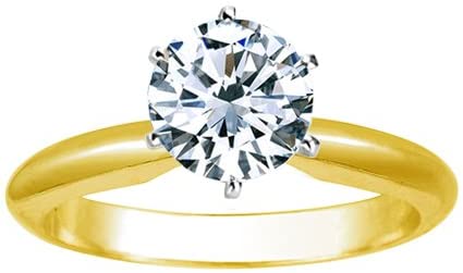 1 Carat Round Cut Diamond Solitaire Engagement Ring 18K Yellow Gold 6 Prong (K, I1, 1 c.t.w) Ideal Cut