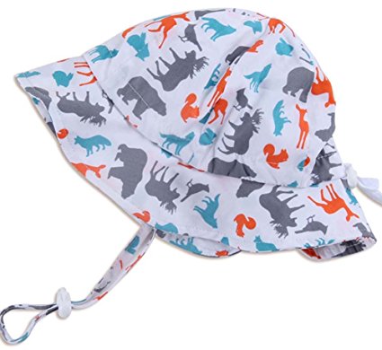 Baby Toddler Kids Sun Hat with Chin Strap, Drawstring Adjust Head Size, Breathable 50  UPF Cotton