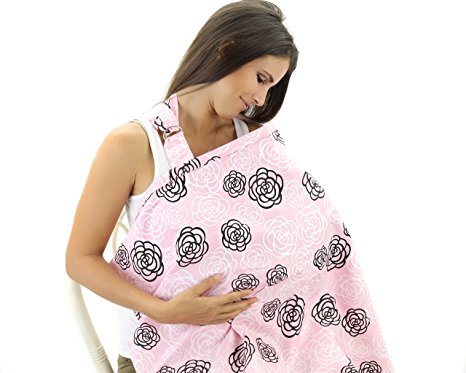 Nursing Cover for Breastfeeding - Breathable Cotton Apron – Pink Rose Design Pattern