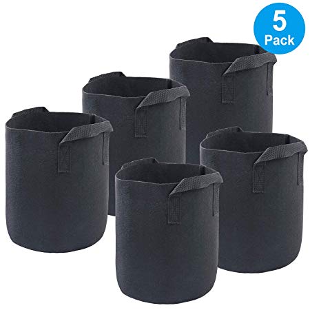 MAXSISUN 5-Pack 2 Gallon Plant Grow Bags, Heavy Duty Thickened Non-Woven Aeration Fabric Pots Container with Reinforced Handles for Gardening
