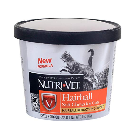 Nutri-Vet Hairball Formula Chicken and Tuna Flavor Soft Chews for Cats, 3-Ounce