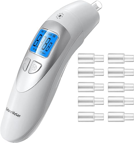 Ketone Breath Analyzer Keto Breath Breathalyzer Tracing Diet & Ketosis Status Breath Ketone Meter with 10 Mouthpieces - White