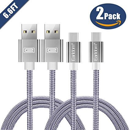 USB Type C Charger Cable, Earldom 6.6ft Nylon Braided USB A to C Fast Charging Cord for Samsung Galaxy S8 / S8 Plus / Note 8, LG V30 V20 G6 G5,Google Pixel,Nexus 6P 5X,Moto Z Z2 & More [Gray,2 Pack]