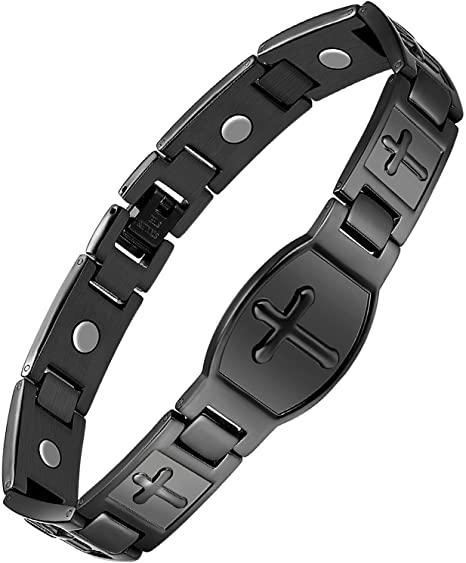 Feraco Magnetic Bracelet for Men~Titanium Steel Cross Therapy Bracelet for Arthritis Pain Relief&Carpal Tunnel~Jewelry Gift with Adjustment Tool (Classic Black)