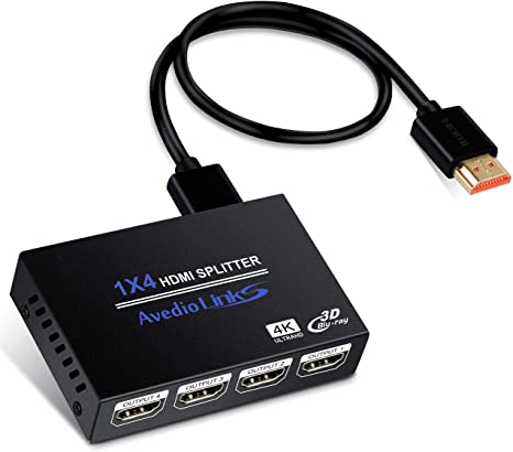 Hdmi Splitter 1x4, NEWCARE HDMI Splitter 1 in 4 Out, HDMI Splitter Supports Full HD1080P 4K and 3D, Compatible with Xbox PS3/4 Roku Blu-Ray Player HDTV (Included High Speed HDMI Cable)