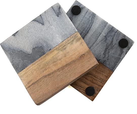 Thirstystone Gray Marble/Mango Wood Coasters (Set of 4), Multicolor