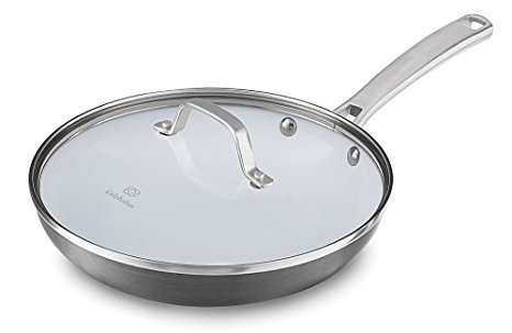 Calphalon 1937374 Classic Ceramic Nonstick Omelet Fry Pan with Cover, 10", Grey/White