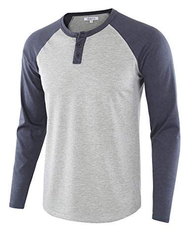 Vetemin Men's Casual Vintage Long Sleeve Raglan Henley Shirts Baseball T-Shirt