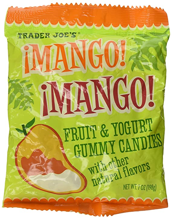 Trader Joe's Mango ! Mango ! Fruit & Yogurt Gummies Soft Candies Flavored with Mango,passionfruit and Yogurt Fat Free !!!!