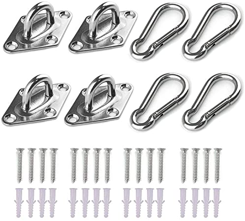 Hamineler 4 Pack M6 Stainless Steel Pad Eye and 4 Pack M6 Snap Hook, Hanging Hardware Fitting Set U Hook with Screw