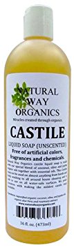 Natural Way Organics Ultra Mild Unscented Castile Soap, 16oz - Perfect for Natural Skin Care and Hair Care - Make Your Own DIY Green Cleaning Products - 100 percent Pure - No Artificial Chemicals, Fragrances or Colorants
