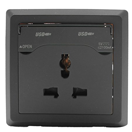 DEHANG DSX-056A Multi Function Dual USB Port Electric Wall Charger Dock Station Socket Power Outlet Panel Plate - Black