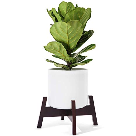 Mkono Plant Stand Wood Mid Century Flower Pot Holder Display Potted Rack Home Decor Up to 12 Inch (Planter Not Included),Dark Brown