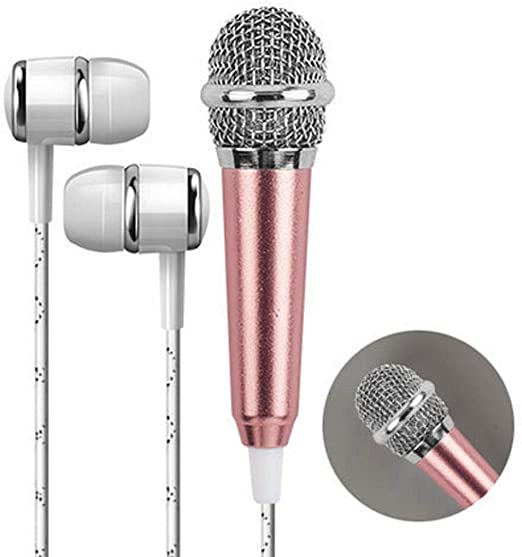 Mini Microphone With Earphone,Mini Karaoke Condenser Mic for Voice Recording,Chatting for Cellphones,Computers