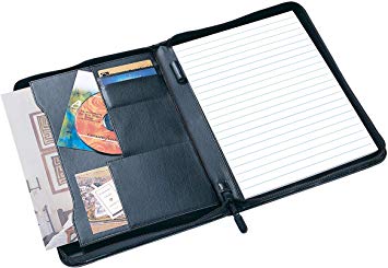 Staples A4 Zipped Conference Portfolio Folder Black Leather Card Holders Expanding Pockets
