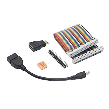 Geekworm Raspberry Pi Zero \ Zero W 2x20 Pin GPIO Cable   USB OTG Cable   Mini HDMI Adapter   2x20 Pin Male Header   Copper Heat Sink 5in1 kit