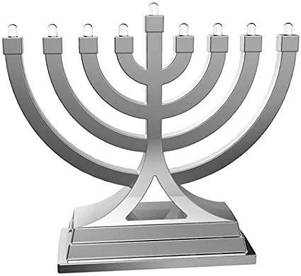 Zion Judaica Small Battery Operated LED Menorah or USB Powering - Multiple Light Settings with Push Button Control (Silver)