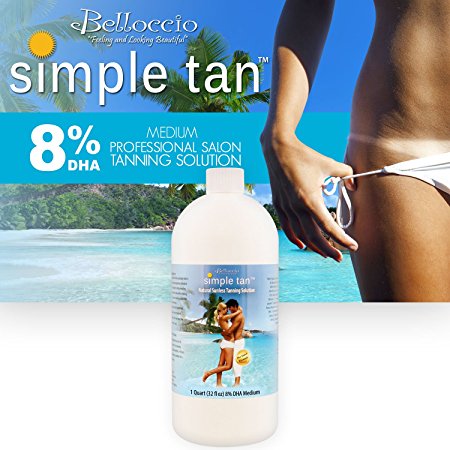 Belloccio Simple Tan Quart Bottle of Professional Salon Sunless Tanning Solution with 8% DHA and Dark Bronzer Color Guide