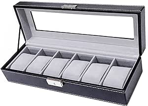 Watch Case Watch Box for Men - Watch Cases Display Holder Organizer Stand Storage Multi Boxes 6 Slot Small Leather Personalized Multiple Watch Safe Container with Lock for Women,PU Watch Holders,Black