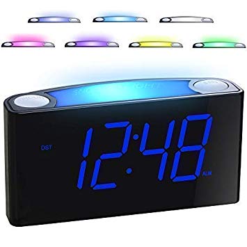 Mesqool Digital Alarm Clock, 7 Colored Night Light, 7'' Large LED Display with Full Dimmer, USB Chargers, 12/24 H, Big Snooze, Easy to Set, Outlet Powered & Battery Backup, Loud Alarm for Heavy Sleepers Kids Elderly Seniors, Bedrooms Home Kitchen Desk Shelf Office Travel (Blue)