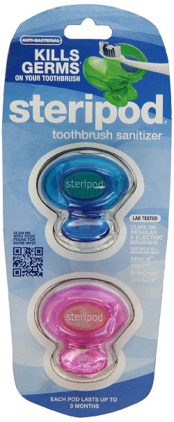 Steripod 2 Pack Pink and Blue Clip-on Toothbrush Protector