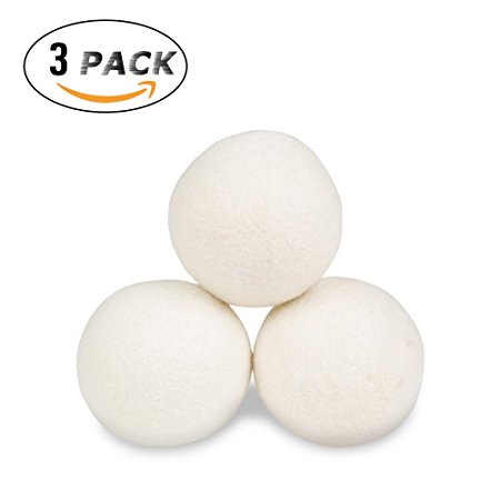 Wool Dryer Balls Organic Handmade 100% New Zealand Wool Large Pack, Reusable, Natural, Antistatic, Fabric Softening. Cuts Drying Time! (3pack)