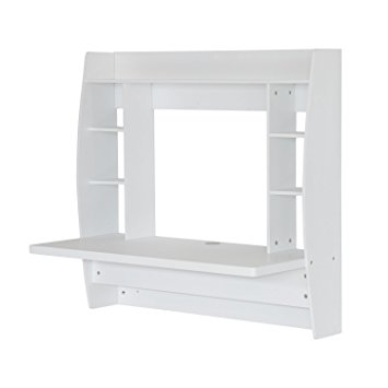 HomCom Floating Wall Mount Office Computer Desk with Storage - White