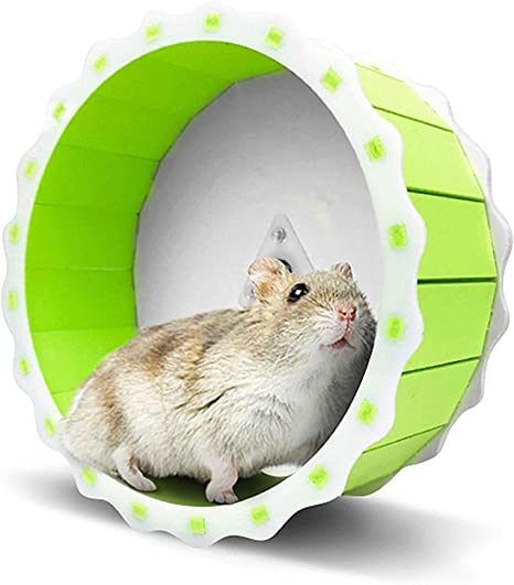 SunGrow Dwarf Hamster Spinner Wheel, 6.7” Diameter, Durable Green and White Plastic, Fits Hamsters', Gerbils' Cage, Small