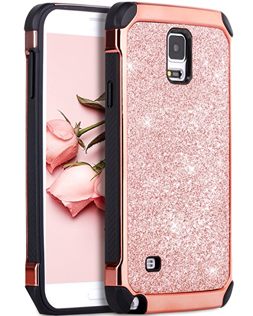 Note 4 Case, Galaxy Note 4 Case, BENTOBEN Glitter Luxury 2 in 1 Hard Laminated with Sparkly Shiny Faux Leather Shockproof Protective Case for Samsung Galaxy Note 4 SM-N910S/SM-N910C, Rose Gold/Black