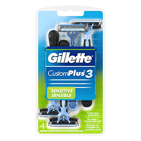 Gillette CustomPlus 3 Disposable Razor, Sensitive, 4 pack