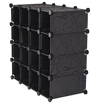 MultiWare Interlocking Shoe Rack Organizer Cube Durable Storage Stand 16 Pairs Black Design