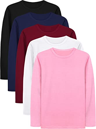 Cooraby 5 Pack Girls Long Sleeve Tees Basic Crewneck Soft T-Shirts Toddlers' Long-Sleeve T-Shirts Assorted Colors