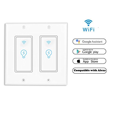Smart WiFi Plug In-wall, NewRice 15A Wireless Standard Smart Socket Outlet, Remote Control Your Fixtures From Anywhere, Timing Function, Compatible with Amazon Alexa (Smart Switch In Wall KS602-2Gang)