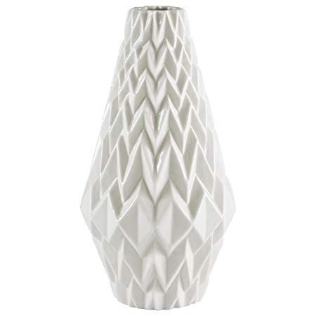 Rivet Modern Geometric Pattern Stoneware Vase, 12.25" H, White