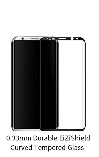 Best Quality Samsung Galaxy S8 [ S 8 ] Curved Black Full Cover Tempered Glass Screen Protector . 0.33mm Durable Shatter / Scratch Proof EiZiTEK EiZiShield Series (Black: 1 Galaxy S8 Curved Shield )