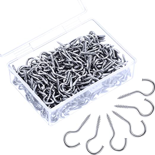 Screw Hooks Self-Tapping Ceiling Hooks Carbon Steel Cup Hooks for Christmas Lights Hanger, Home Office Garden (300 Pieces, 1 Inch)