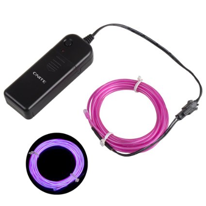 Onite® 16.4ft Purple Neon Glowing Strobing Electroluminescent EL Wire Light with Battery Pack Controller for Parties, Halloween, Automotive, Advertisement Decoration