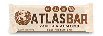 Atlas Bar - Real Protein Bar, Vanilla Almond, 2.05 ounce (12-pack) — Grass Fed Whey, Low Sugar, All Natural, Gluten Free, Soy Free, and GMO Free
