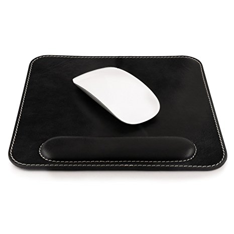 OTTO Genuine Leather Mousepad with Wrist Rest (Black)