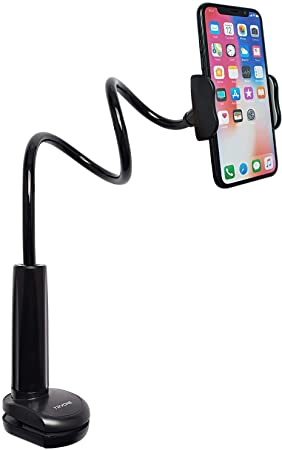 Nuflamez Gooseneck Phone Holder- Mount Clip Adjustable Bracket Clamp cell phone stand for iPhone 11 Pro XS Max XR X 8 7 6 Plus 5 4, Samsung S10 S9 S8 for Desk Bed