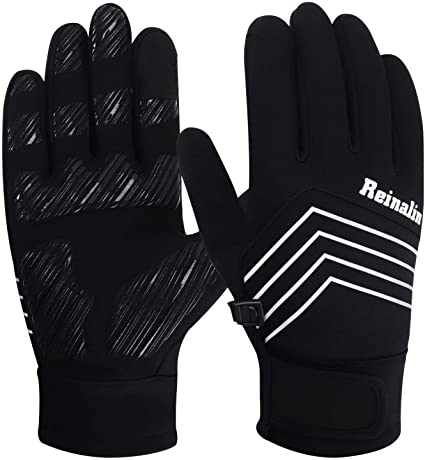 Reinalin Cycling Gloves,Winter Waterproof Touchscreen Gloves Windproof Thermal Gloves with Non-Slip Full Finger for Cycling,Driving,Running,Fishing for Men & Women