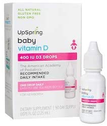 UpSpring Baby Vitamin D3 Drops for Infants, 2.25mL 400 IU Concentrated Dye-Free D3 Supplement Babies and Toddlers