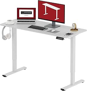 SANODESK Electric Standing Desk 48x24 Inch Height Adjustable Stand Up Desk Home Office Computer Workstation Sit Stand Home Office Desk with Splice Board (White Frame   White Top)