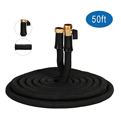 Hongmai 50ft Expandable Garden Hose - New Water Hose for All Watering Needs, Heavy Duty Leakproof Connector& Double Latex Core& Extra Strength Fabric Protection - Flexible Watering Hose (Black)