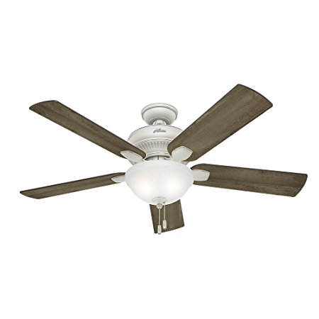 Hunter Fan Company 54091 Matheston 52-Inch Cottage White Ceiling Fan with Five Gray Pine Blades and a Light Kit