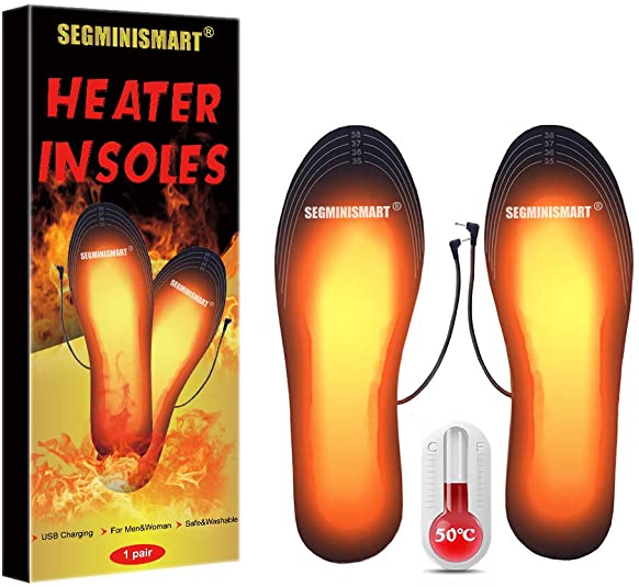 SEGMINISMART Foot Warmers,Heatable Insoles,Warm insoles,Rechargeable Heated Shoes Insoles for Women Men,Waterproof Heated Foot Warmer Insole,Cuttable Insole,Washable