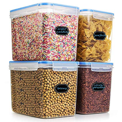 Large Cereal & Dry Food Storage Containers, Estmoon Plastic Storage Containers, Airtight, Leakproof With Locking Lids - Suitable For Cereal, Flour, Sugar, Rice, Snacks - Set of 4 (122.99 oz / 3.6L)